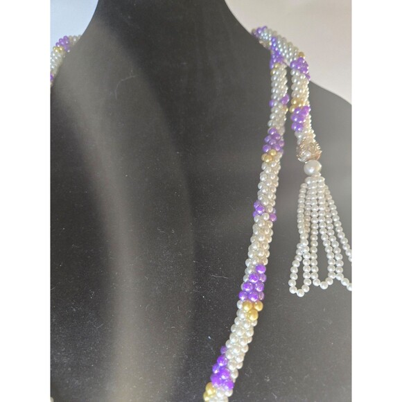 Vintage Faux Pearl Necklace with Purple Grapes Design - Picture 2 of 5